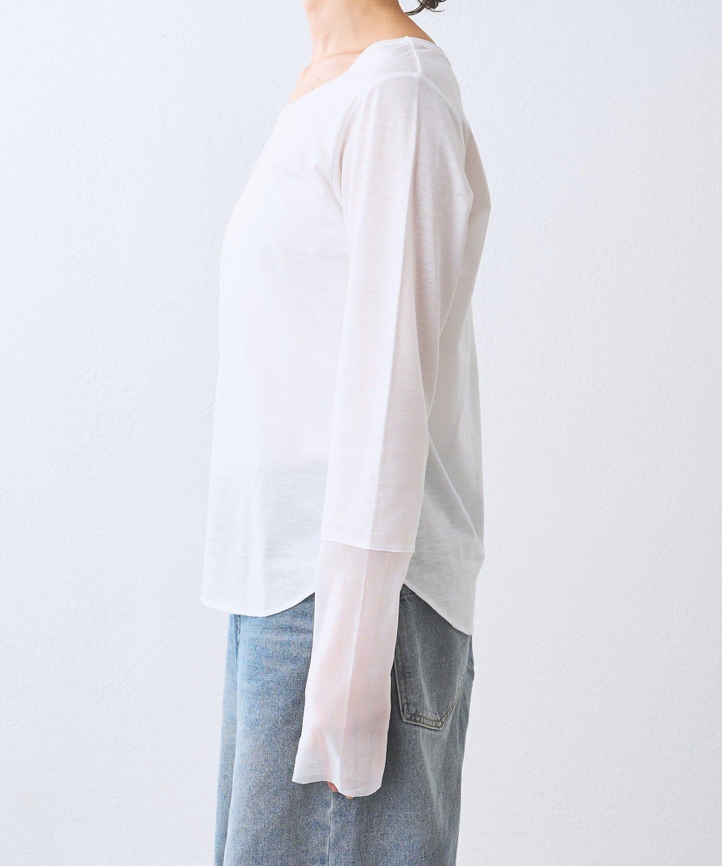 【袖口網紗點綴】拼接網紗長袖T恤/預計2月上旬發貨