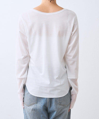 【袖口網紗點綴】拼接網紗長袖T恤/預計2月上旬發貨