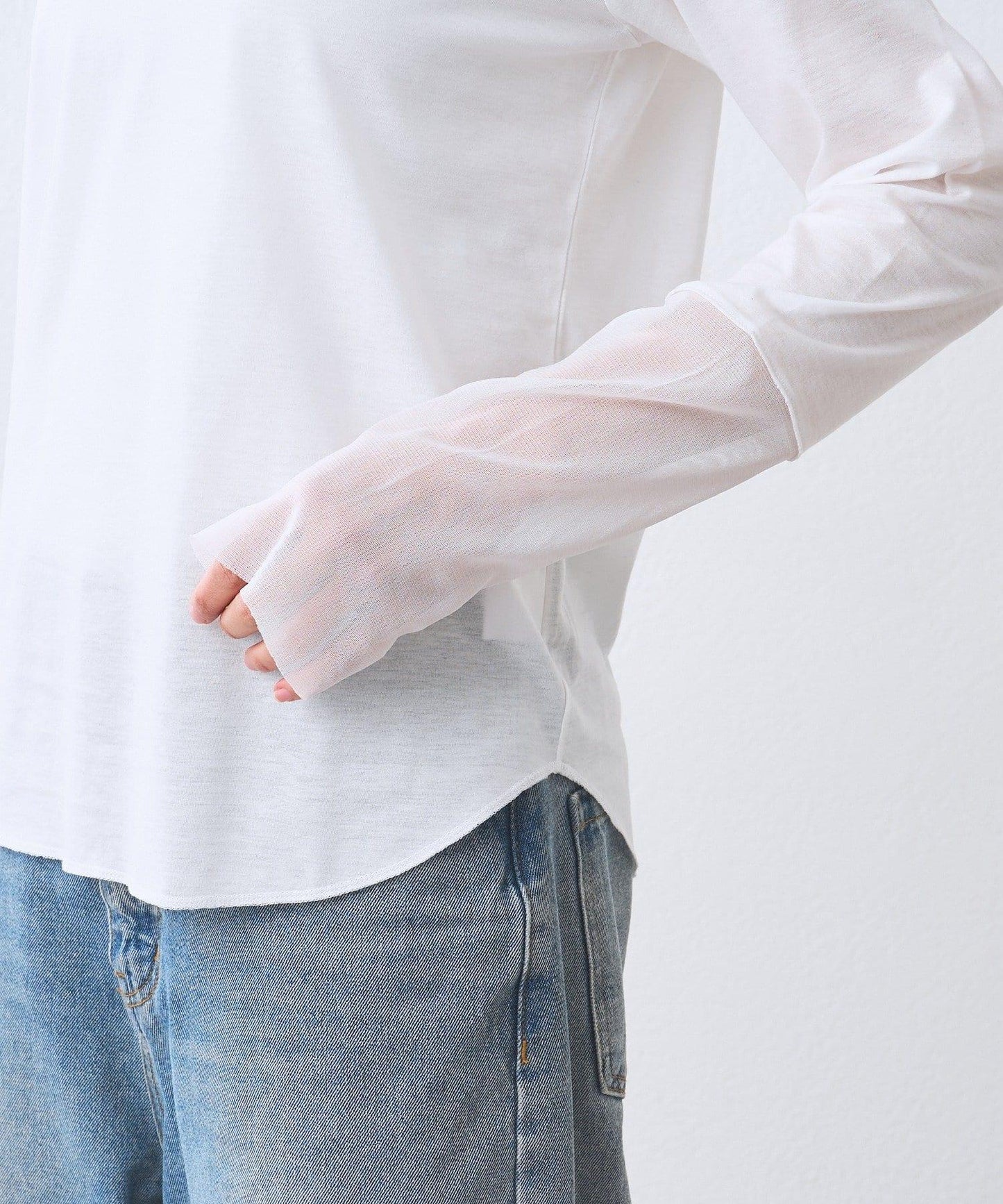 【袖口網紗點綴】拼接網紗長袖T恤/預計2月上旬發貨