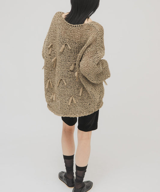 帶狀紗線蝴蝶結寬鬆針織衫