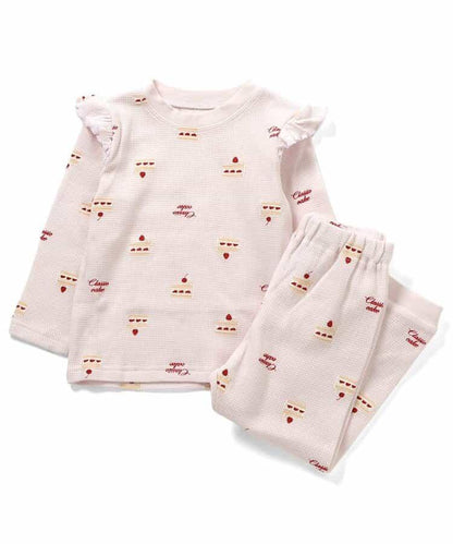 花卉蛋糕圖案長袖長褲睡衣