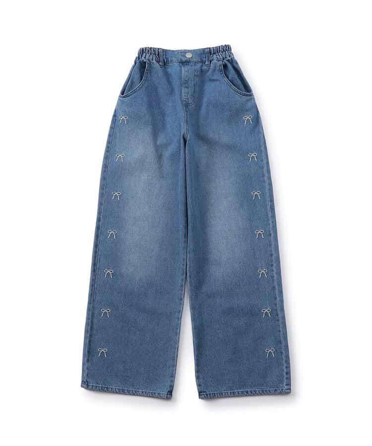 拼色牛仔寬腿褲