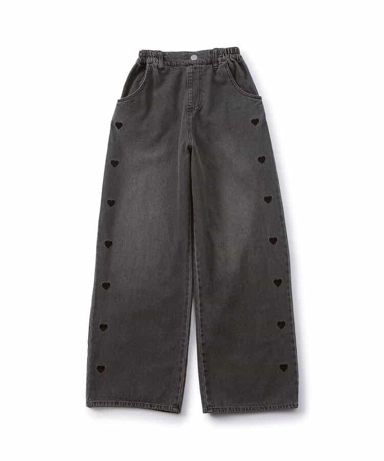 拼色牛仔寬腿褲