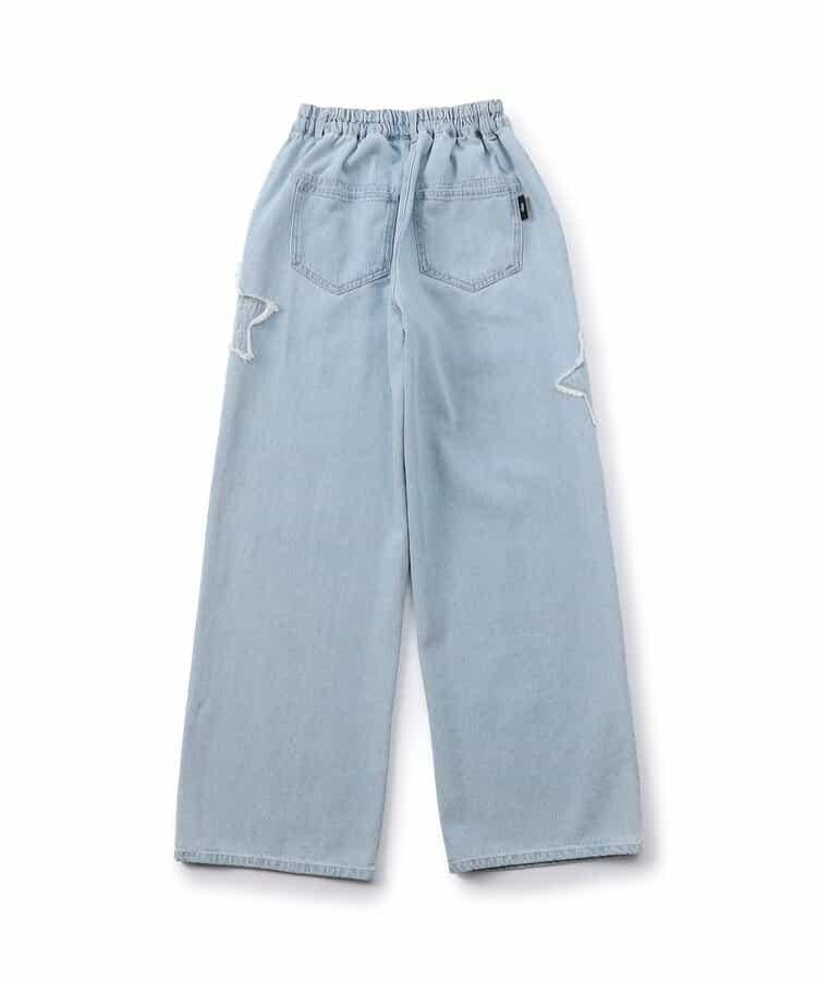 拼色牛仔寬腿褲