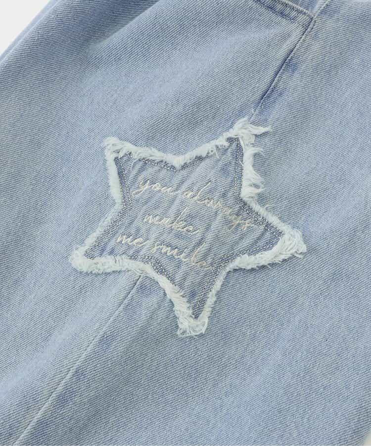 拼色牛仔寬腿褲