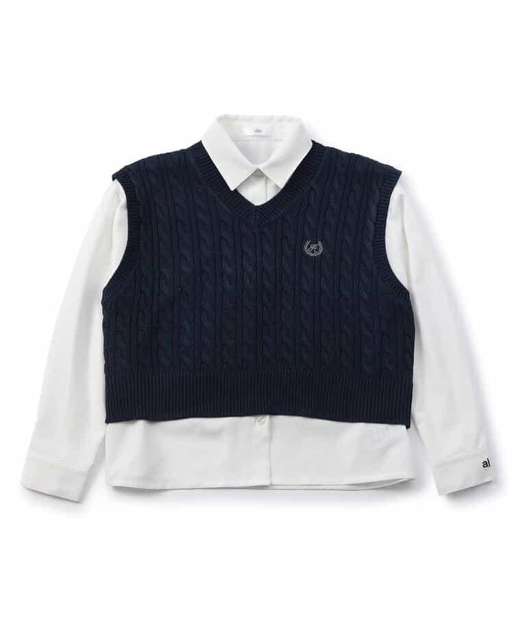 【適合禮儀場合】鏤空編織針織背心&襯衫套裝