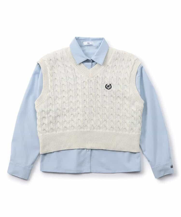 【適合禮儀場合】鏤空編織針織背心&襯衫套裝