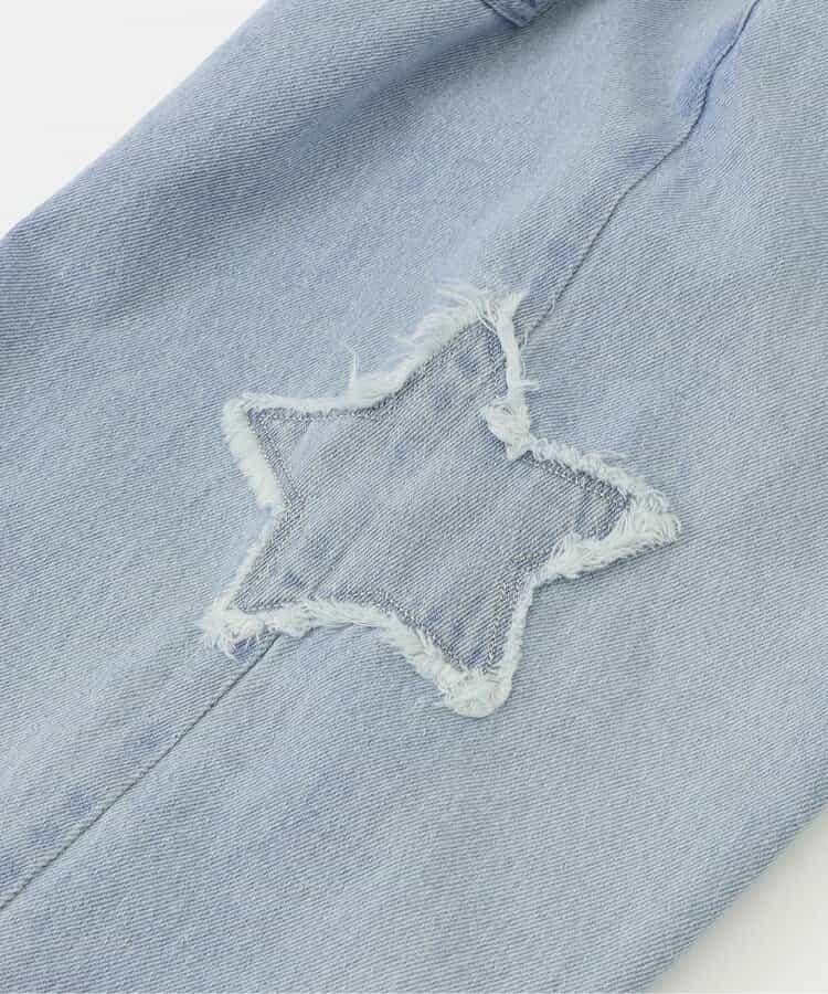 拼色牛仔寬腿褲