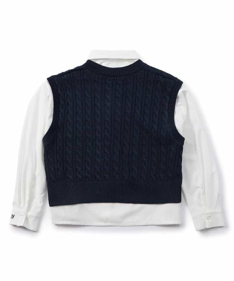 【適合禮儀場合】鏤空編織針織背心&襯衫套裝