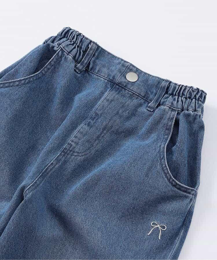 拼色牛仔寬腿褲