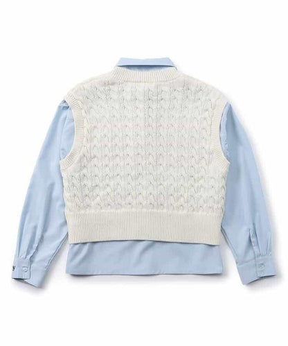 【適合禮儀場合】鏤空編織針織背心&襯衫套裝