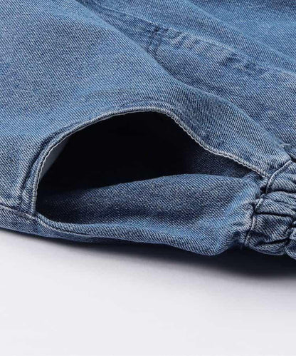 拼色牛仔寬腿褲