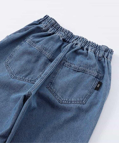 拼色牛仔寬腿褲