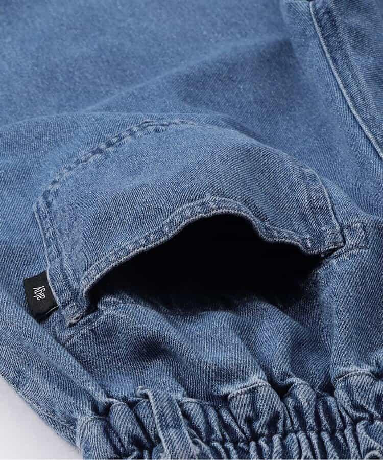 拼色牛仔寬腿褲