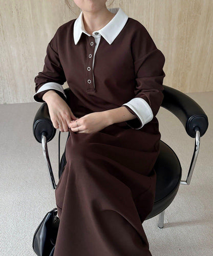 含低身高尺碼 C.L 拼色Polo領針織連衣裙