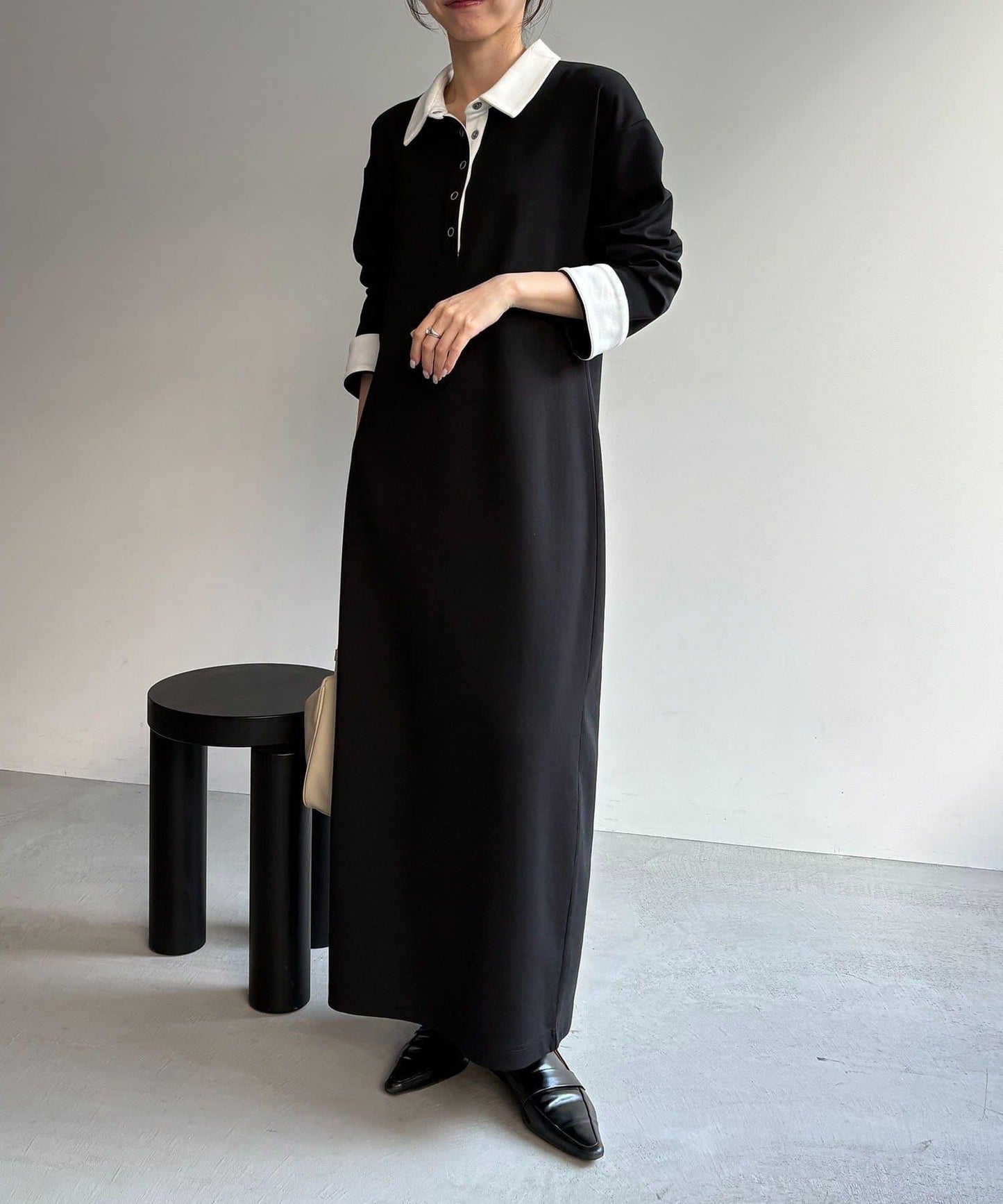 含低身高尺碼 C.L 拼色Polo領針織連衣裙