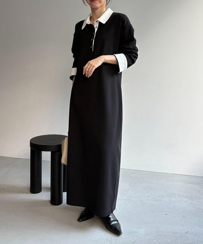 含低身高尺碼 C.L 拼色Polo領針織連衣裙