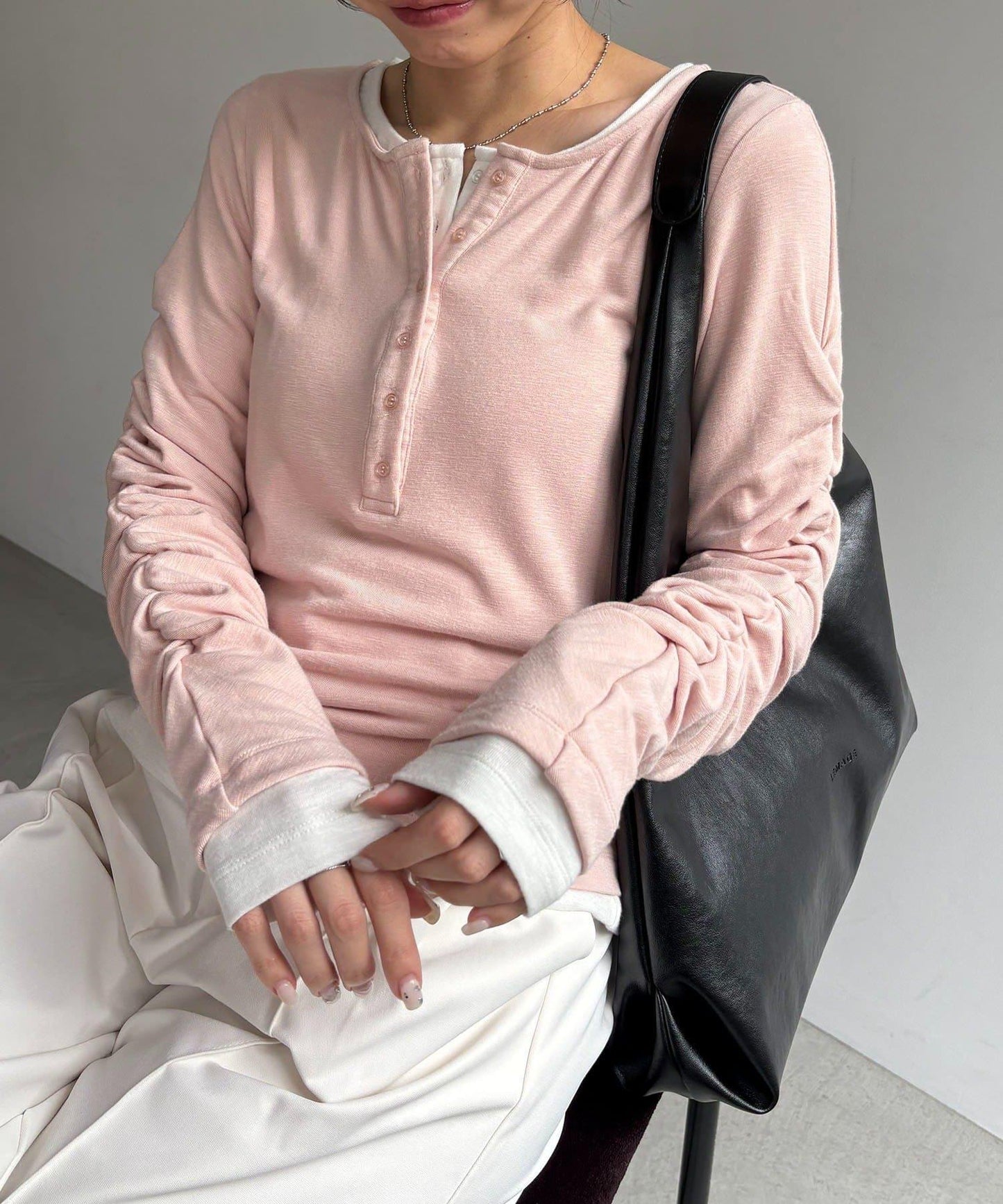 內搭SET 袖部抽褶 亨利領 T恤