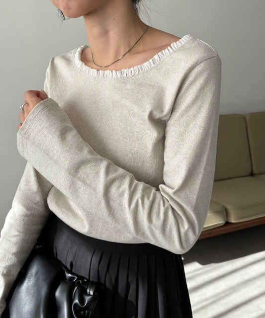 〈C.L〉 荷葉邊領船領T恤