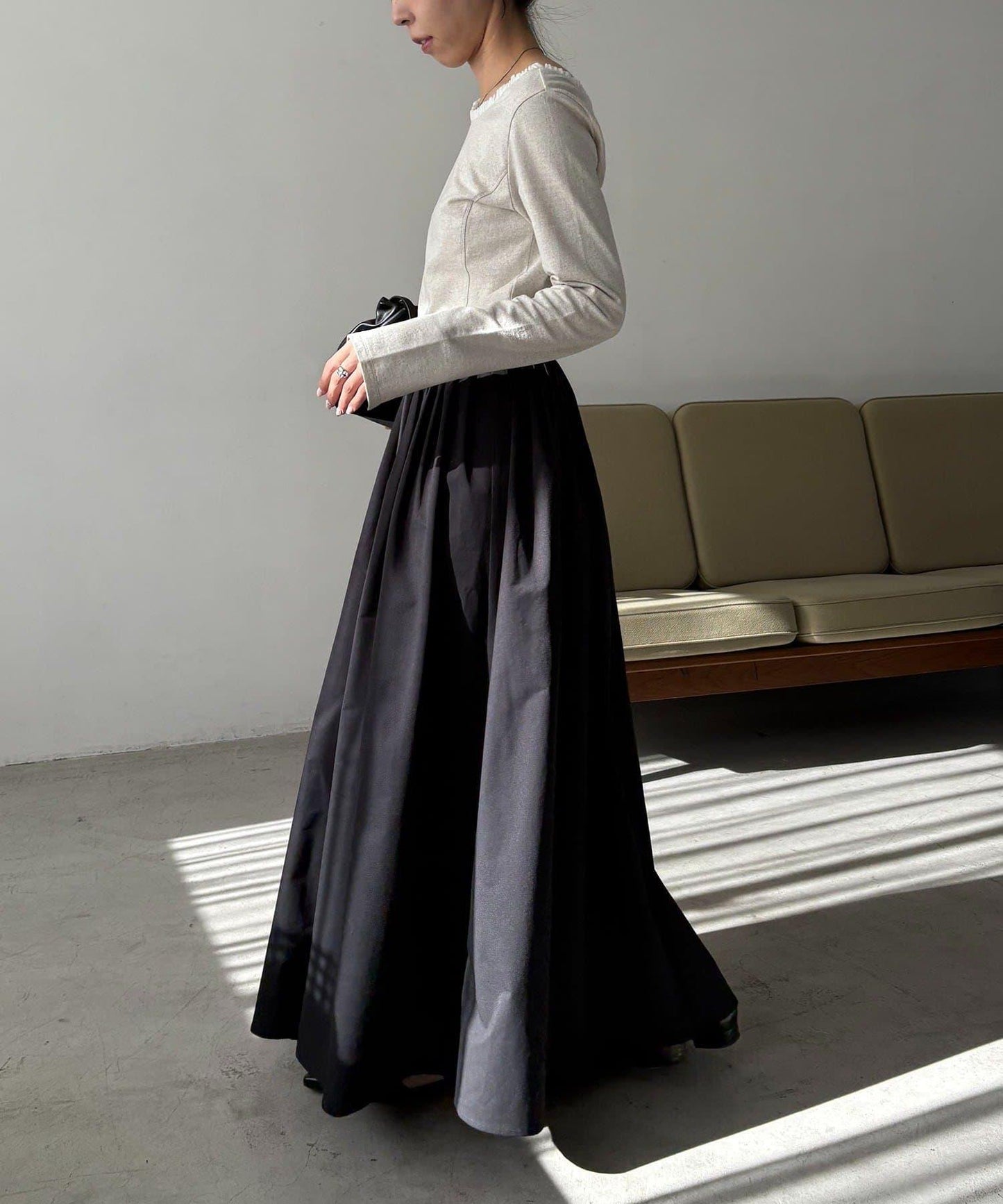 褶襉傘擺半身裙