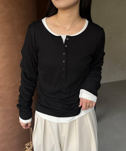內搭SET 袖部抽褶 亨利領 T恤
