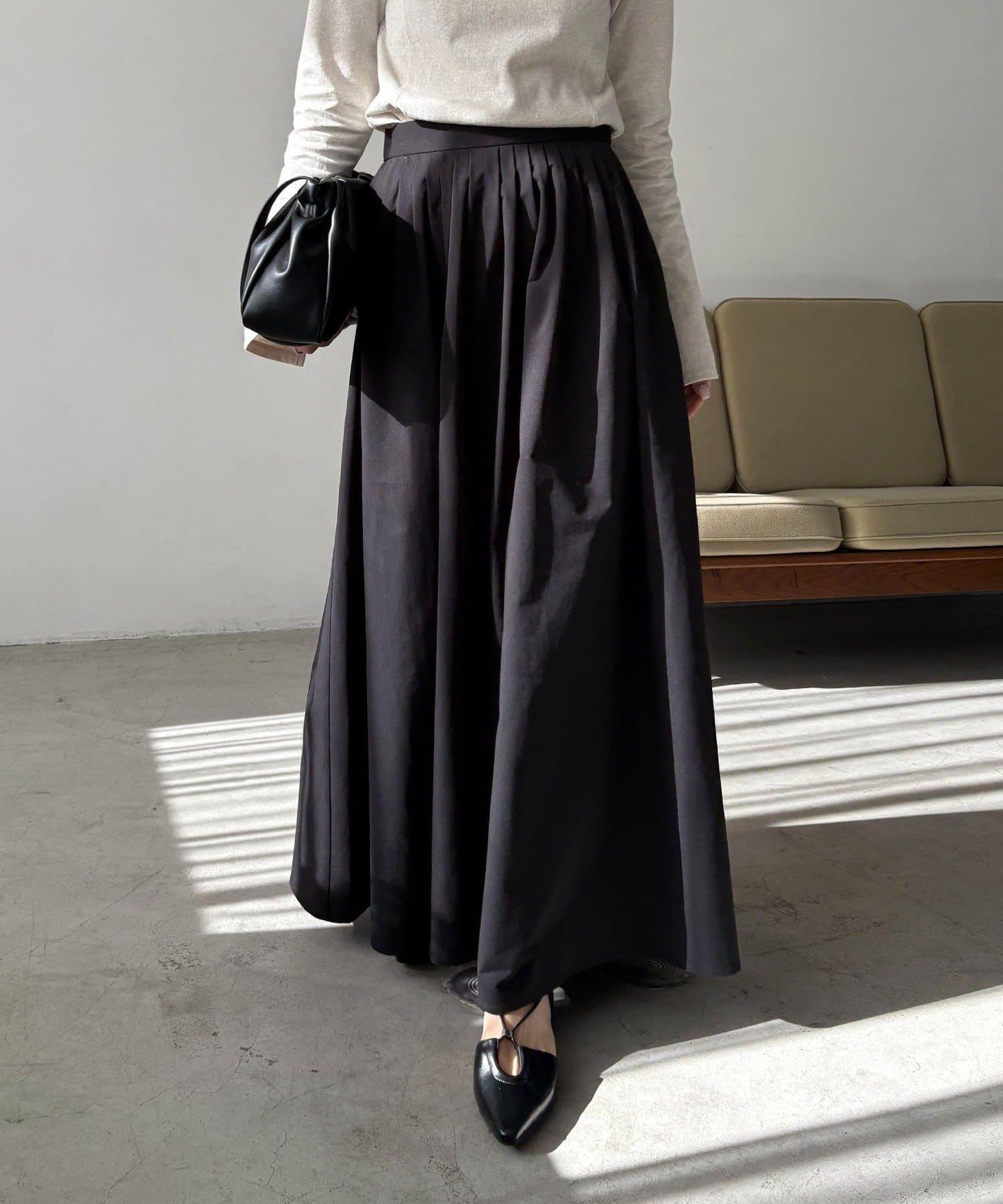 褶襉傘擺半身裙