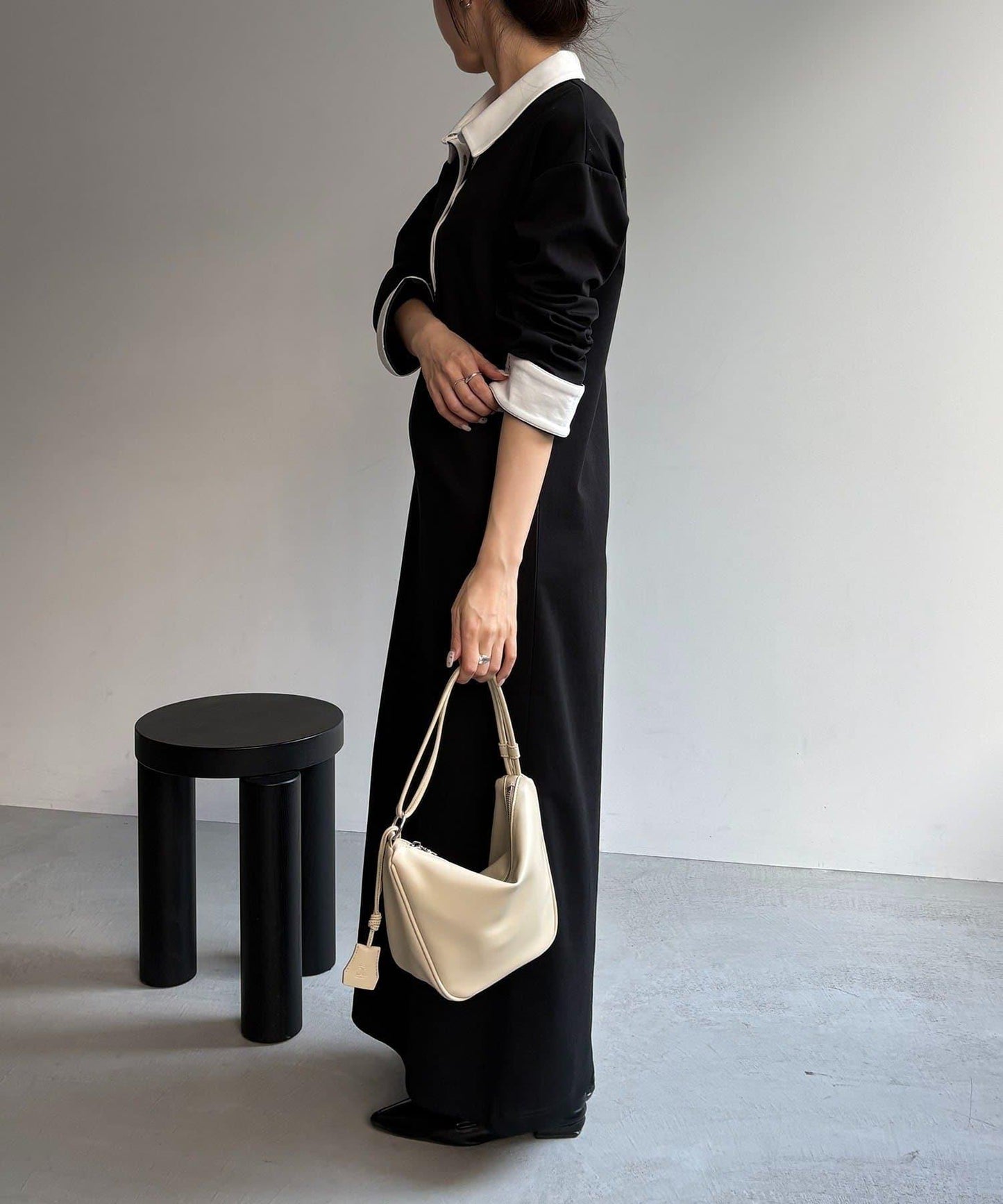 含低身高尺碼 C.L 拼色Polo領針織連衣裙