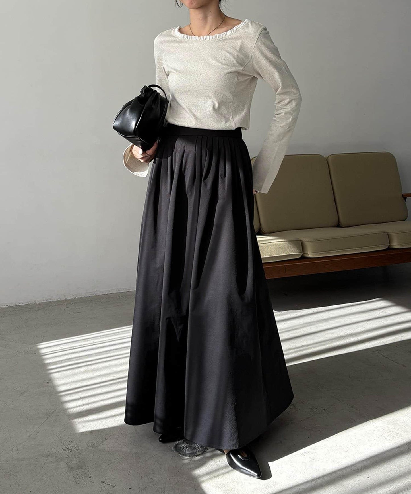 褶襉傘擺半身裙