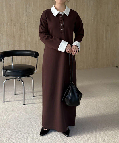 含低身高尺碼 C.L 拼色Polo領針織連衣裙