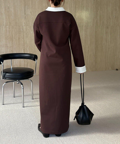 含低身高尺碼 C.L 拼色Polo領針織連衣裙