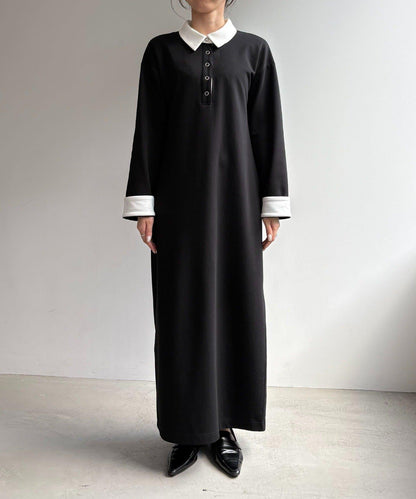 含低身高尺碼 C.L 拼色Polo領針織連衣裙