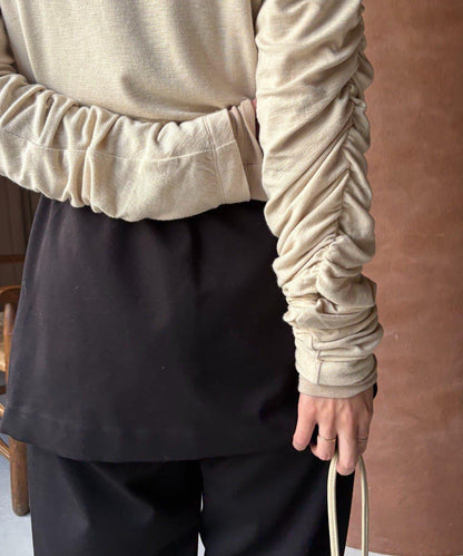 內搭SET 袖部抽褶 亨利領 T恤