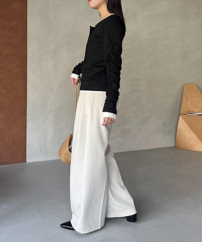 內搭SET 袖部抽褶 亨利領 T恤