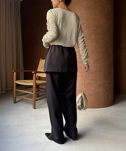 內搭SET 袖部抽褶 亨利領 T恤