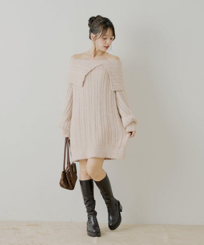 Chico 前後雙穿毛絨露肩迷你連衣裙