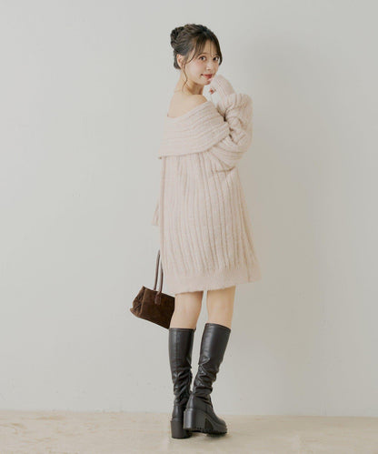 Chico 前後雙穿毛絨露肩迷你連衣裙