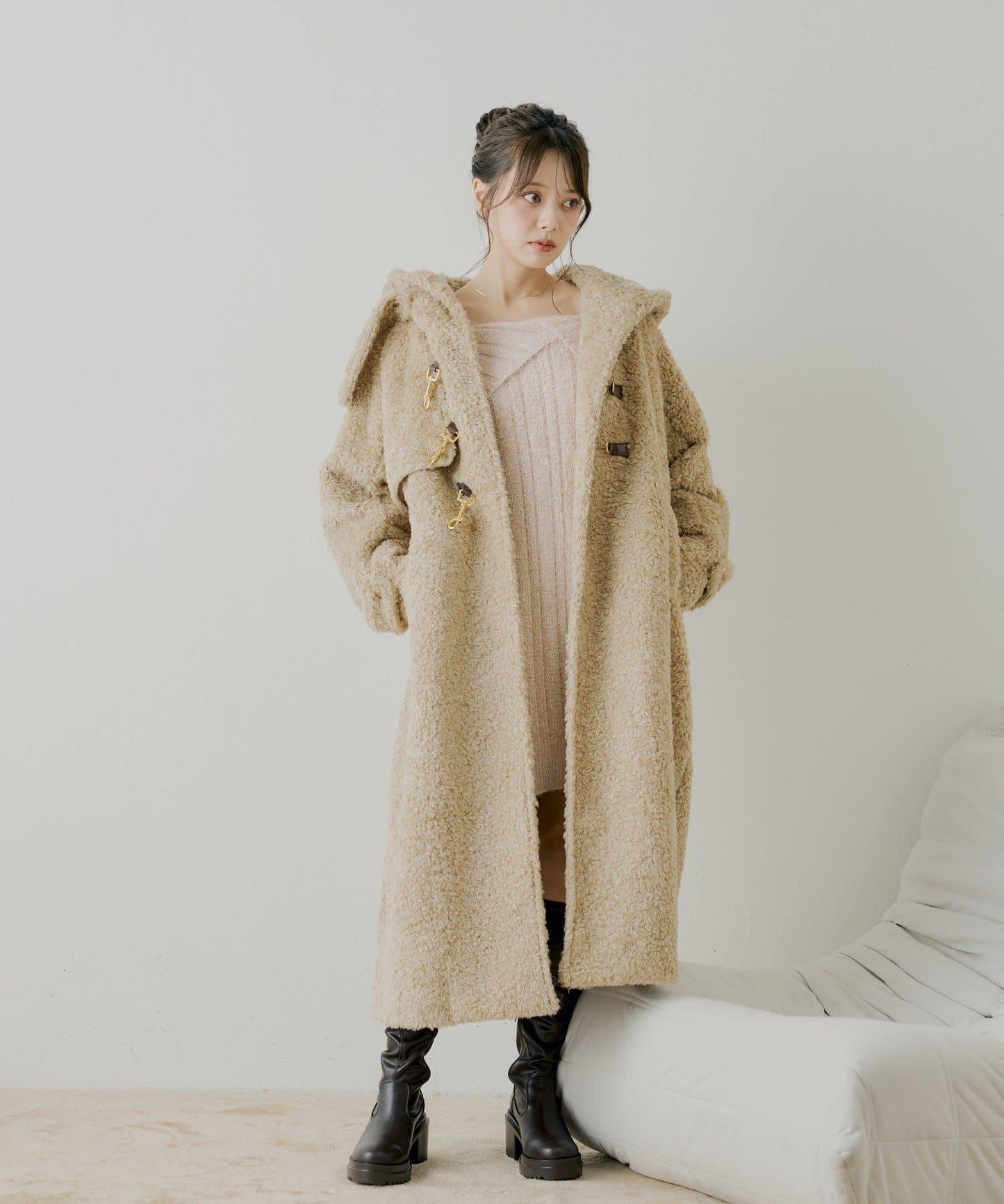 Chico 前後雙穿毛絨露肩迷你連衣裙