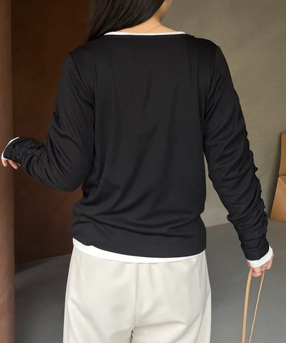 內搭SET 袖部抽褶 亨利領 T恤