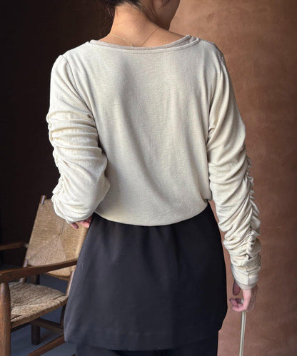 內搭SET 袖部抽褶 亨利領 T恤