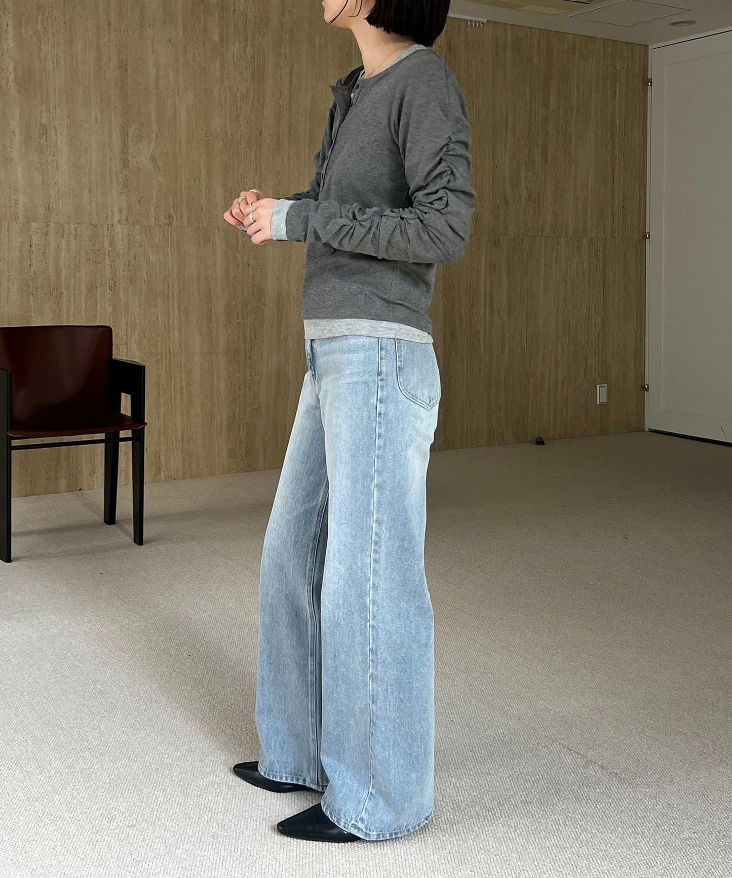 內搭SET 袖部抽褶 亨利領 T恤