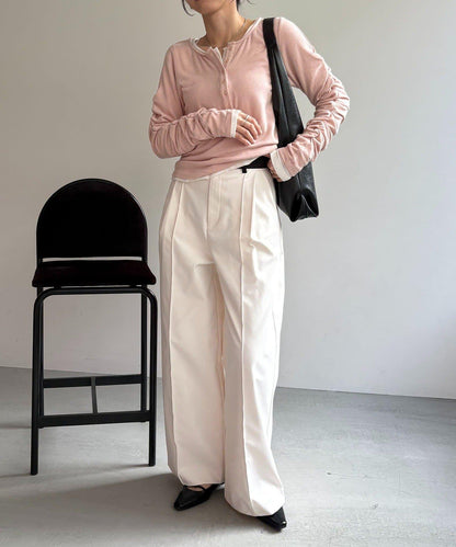 內搭SET 袖部抽褶 亨利領 T恤