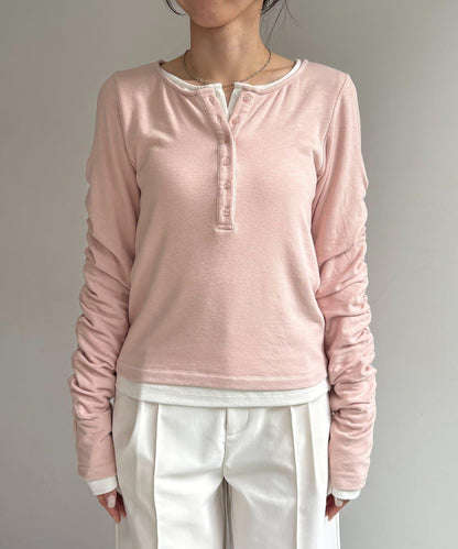 內搭SET 袖部抽褶 亨利領 T恤