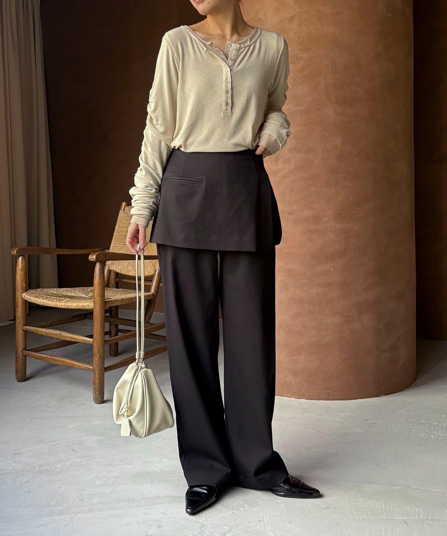 內搭SET 袖部抽褶 亨利領 T恤