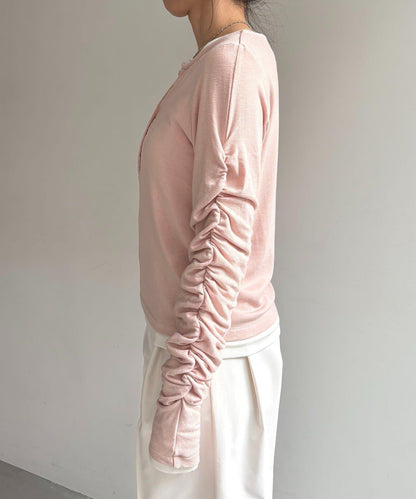 內搭SET 袖部抽褶 亨利領 T恤