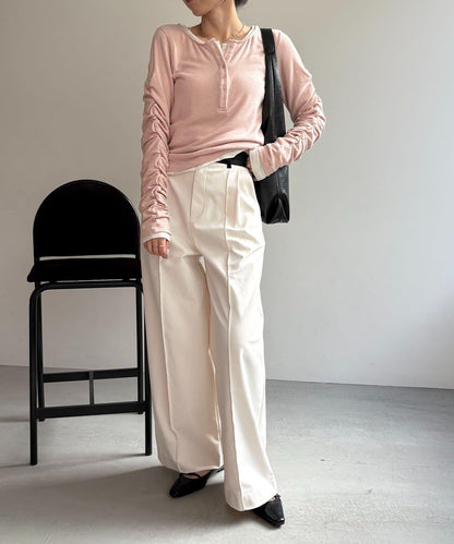 內搭SET 袖部抽褶 亨利領 T恤