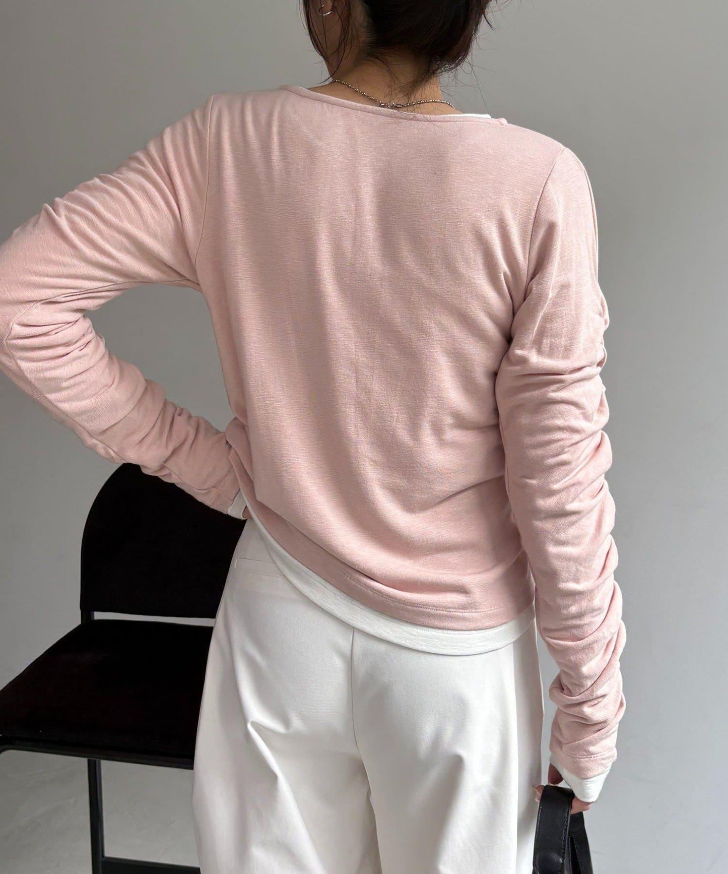 內搭SET 袖部抽褶 亨利領 T恤