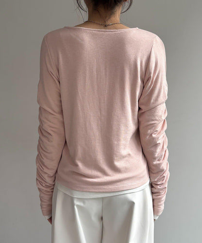 內搭SET 袖部抽褶 亨利領 T恤