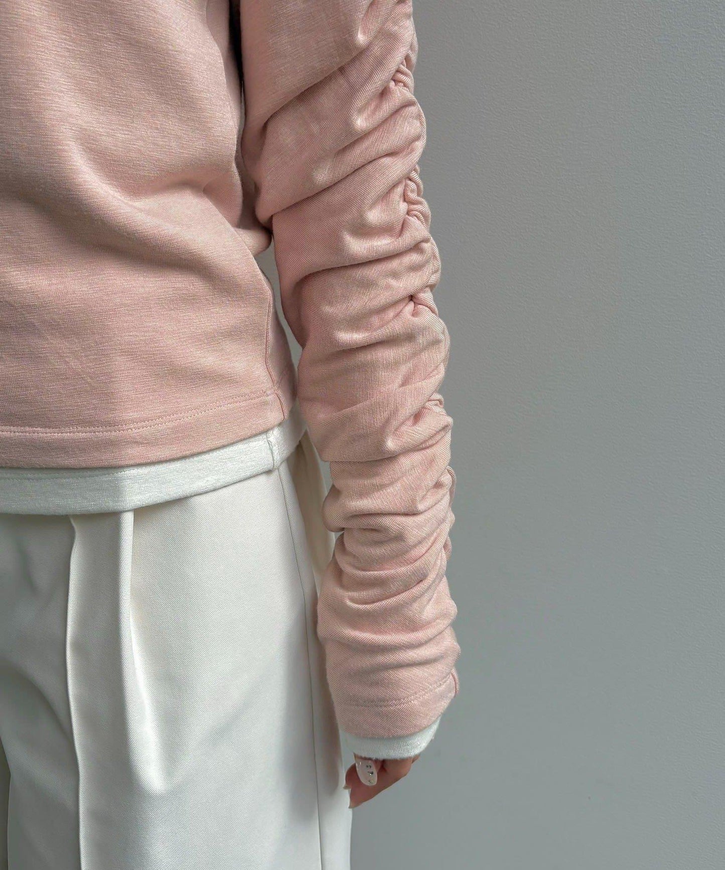 內搭SET 袖部抽褶 亨利領 T恤