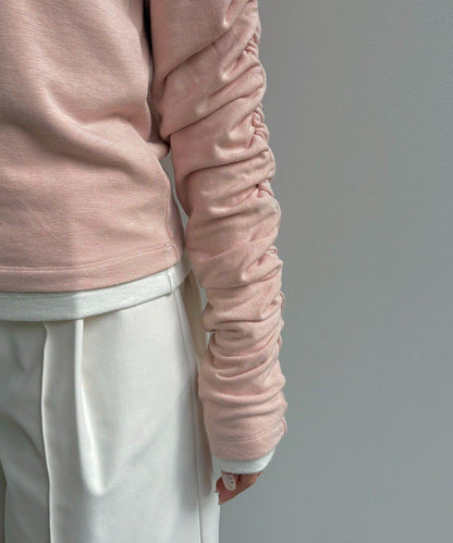 內搭SET 袖部抽褶 亨利領 T恤