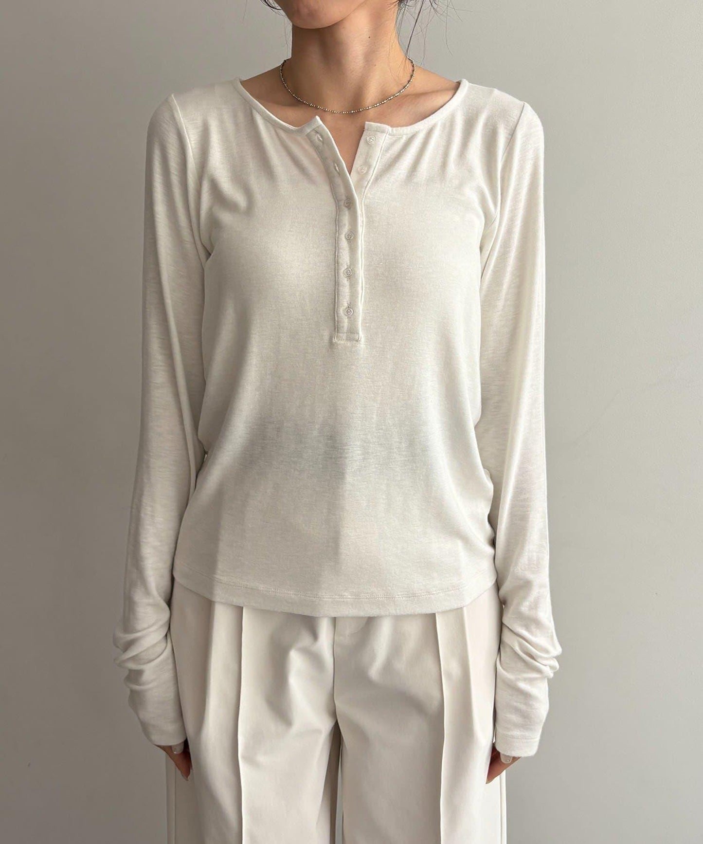 內搭SET 袖部抽褶 亨利領 T恤